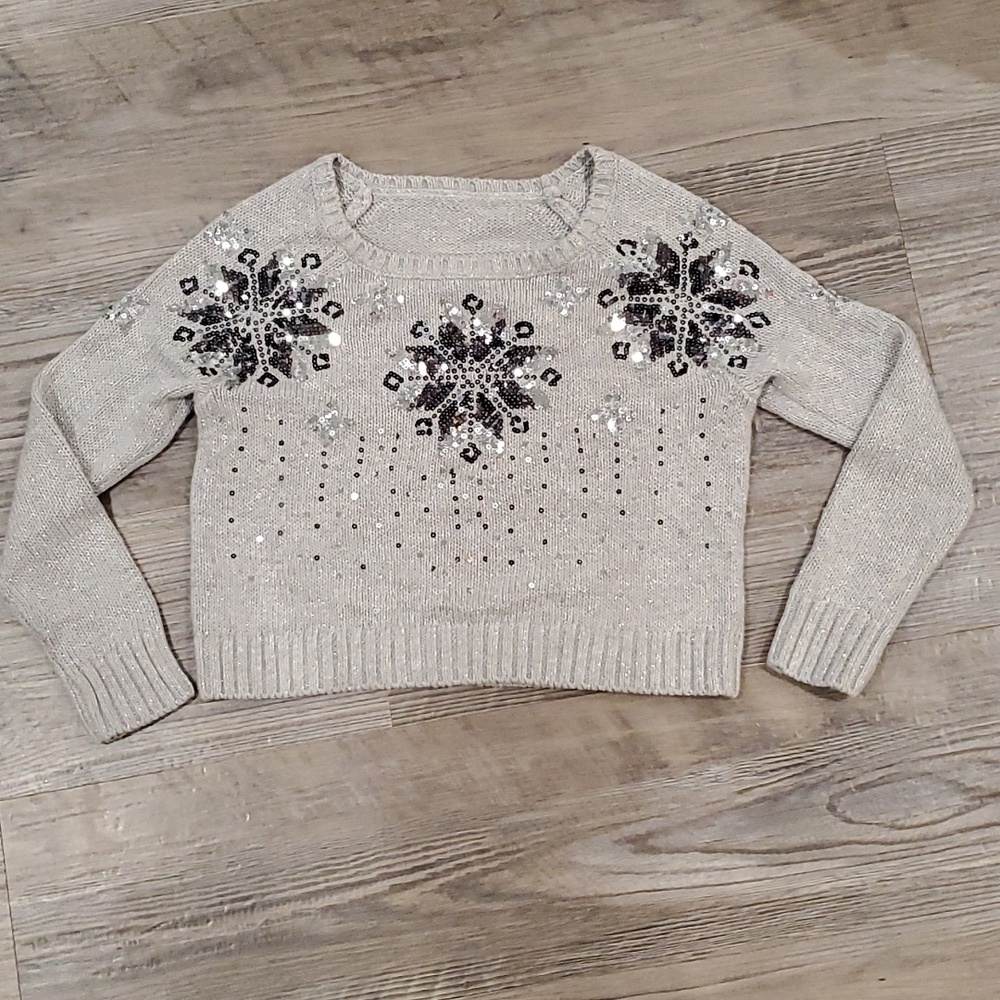 Justice Sequins Snowflake Short Sweater Size 8